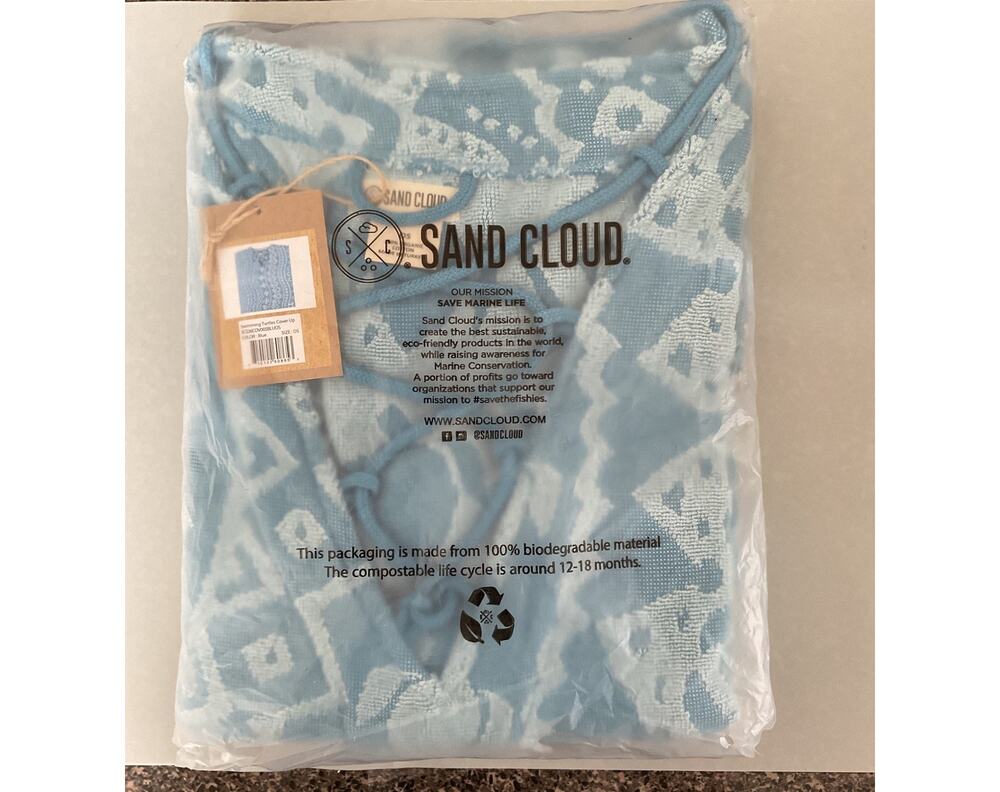 Sand Cloud Beach Poncho OS Teal Sea Turtle Organic Cotton Terry Cloth Cover Up - Picture 5 of 6